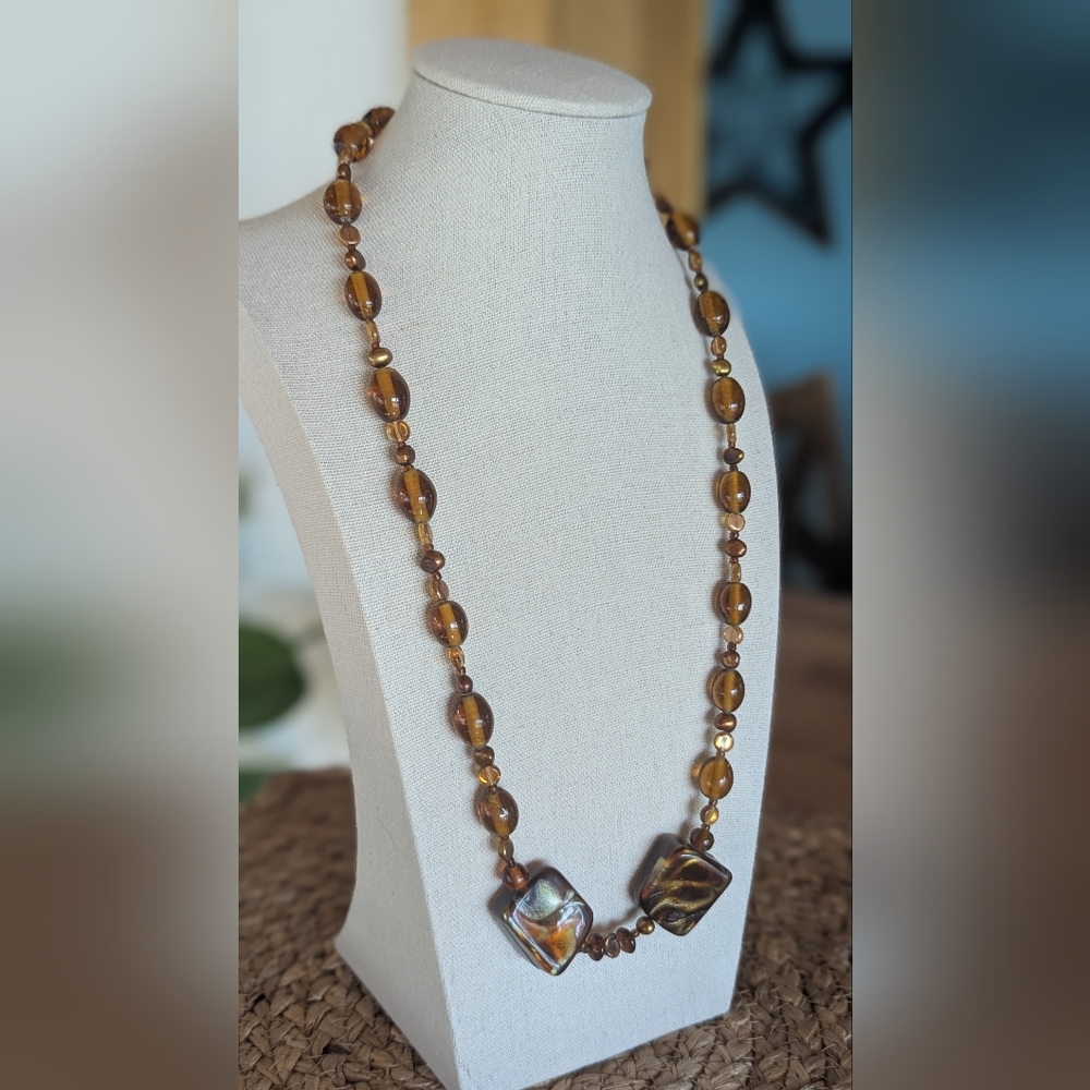 Vintage Brown Tone Beaded Necklace